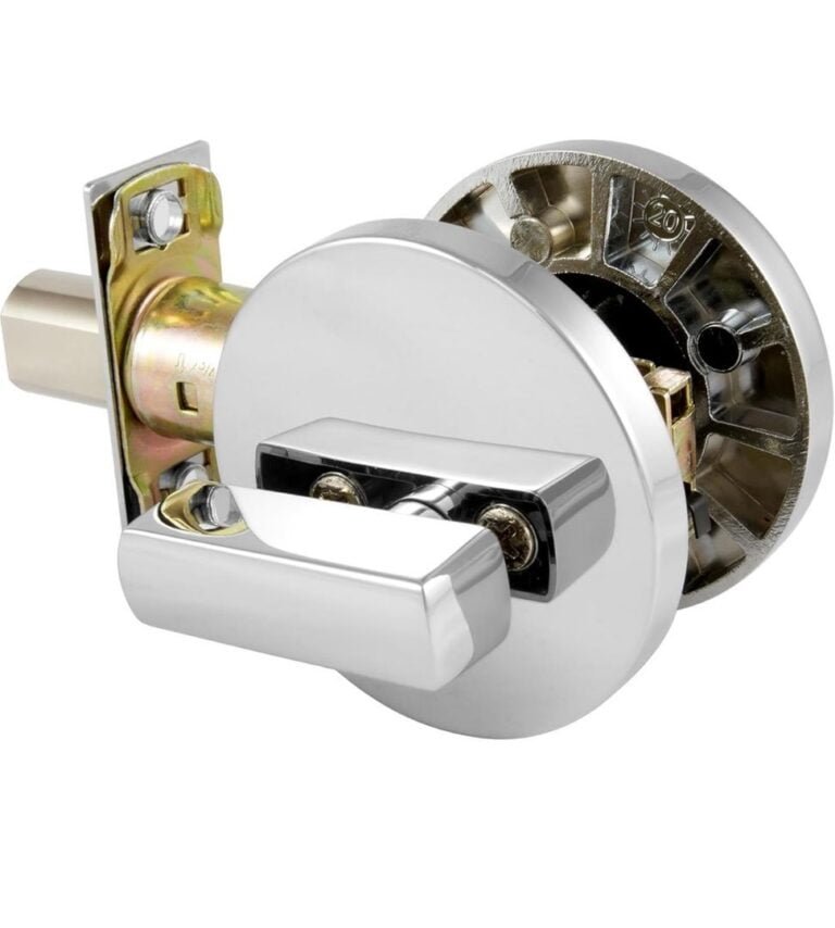 Gainsborough single cylinder deadbolt with polished chrome finish and visible components