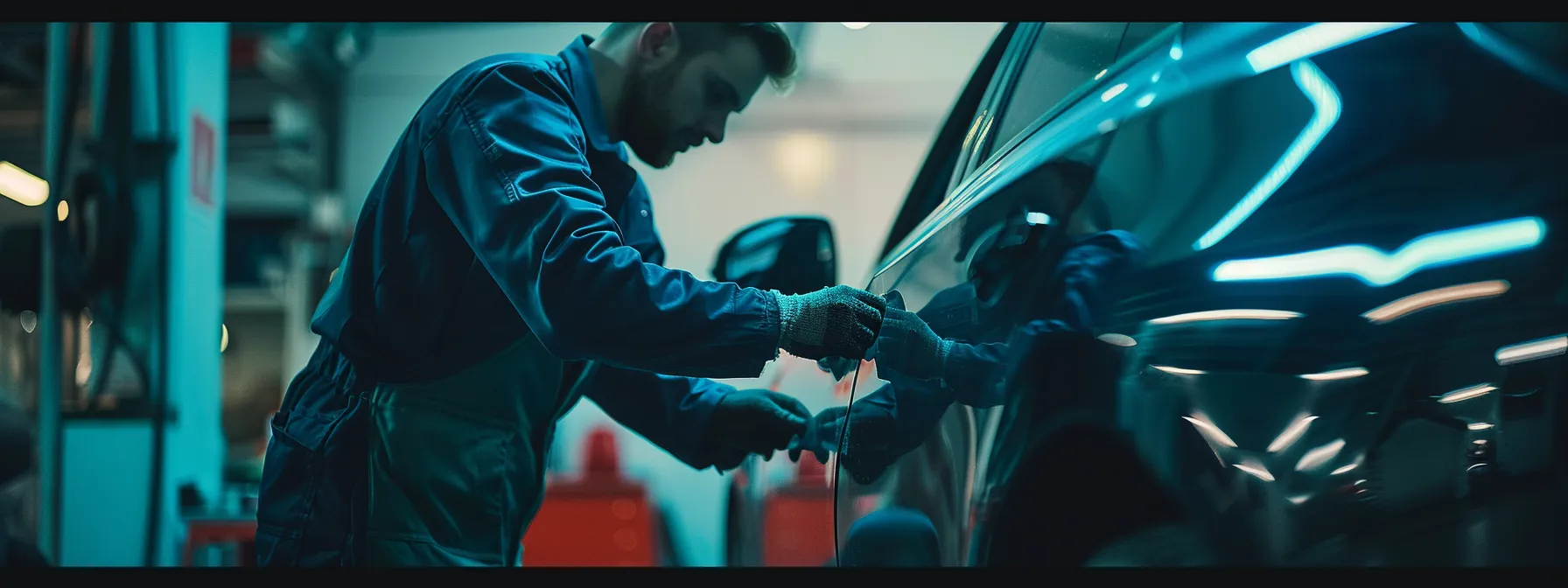 a mechanic checking the car door locks for quality and longevity after service.