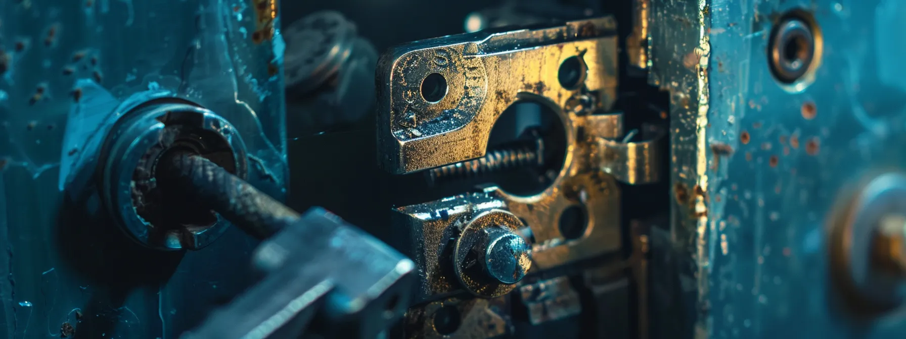 a broken lock being examined closely for repair.