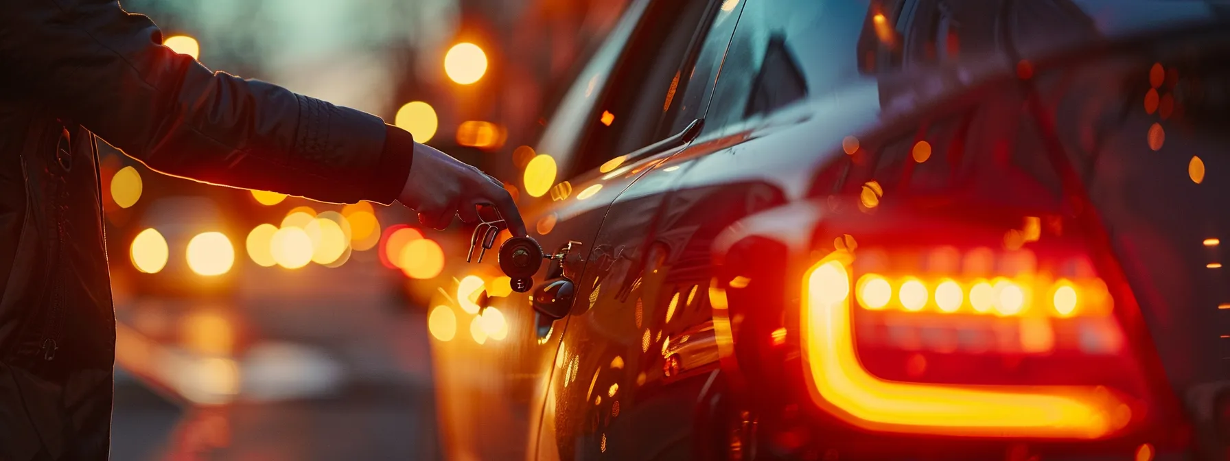 a person unlocking a car door with the help of a mobile auto locksmith.