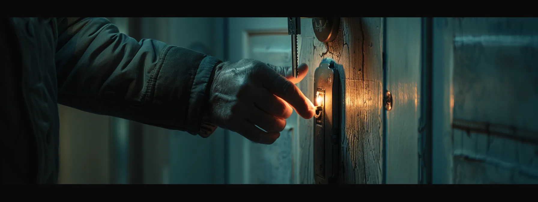 a professional locksmith examining a door lock for security upgrades.