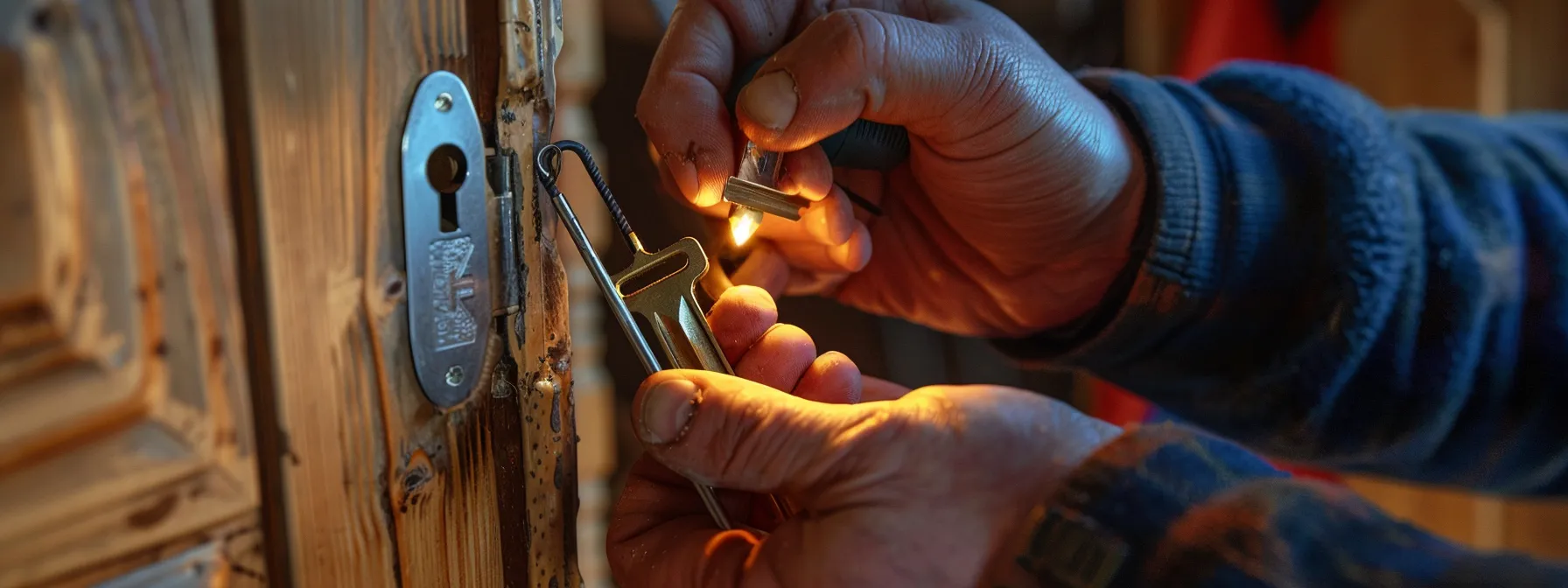 a person using tools to rekey a lock at home.