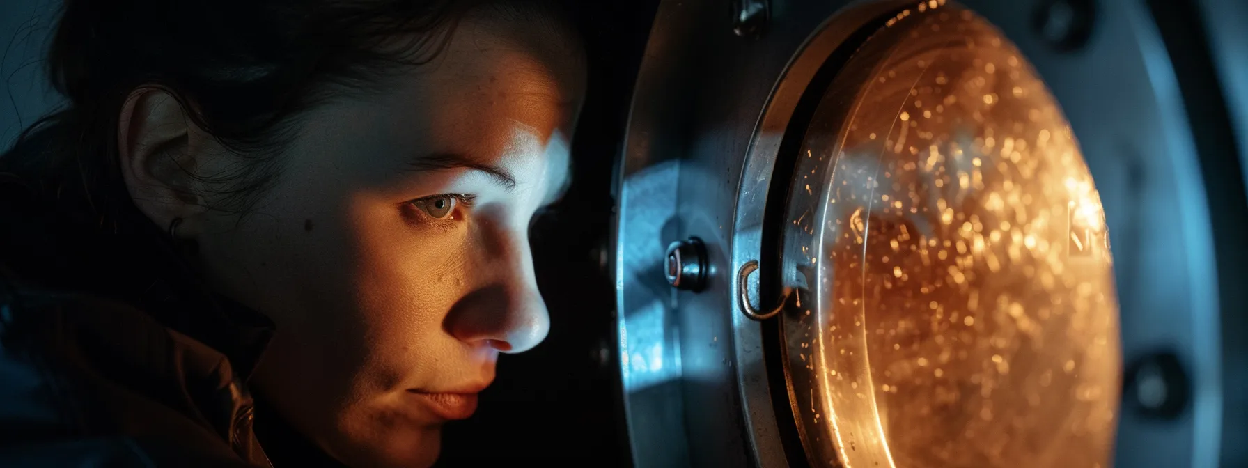 a person examining the interior of a safe with a thoughtful expression on their face.