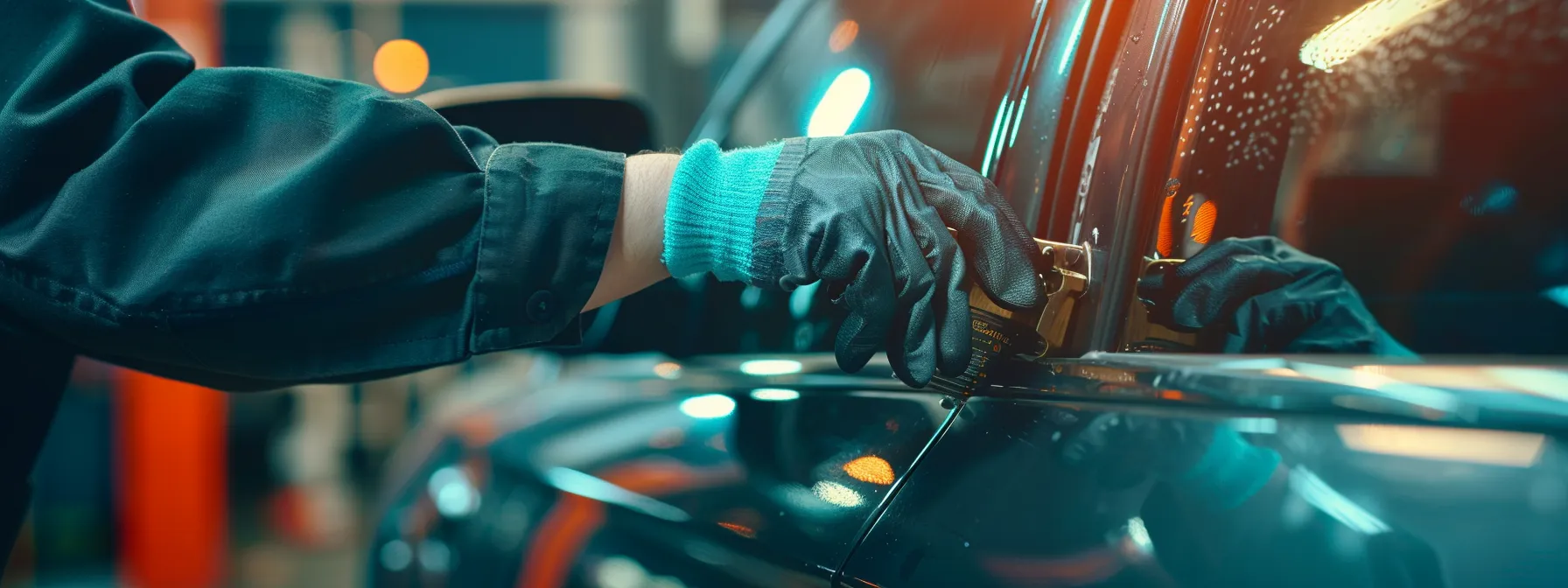 a locksmith working on a car's door lock.