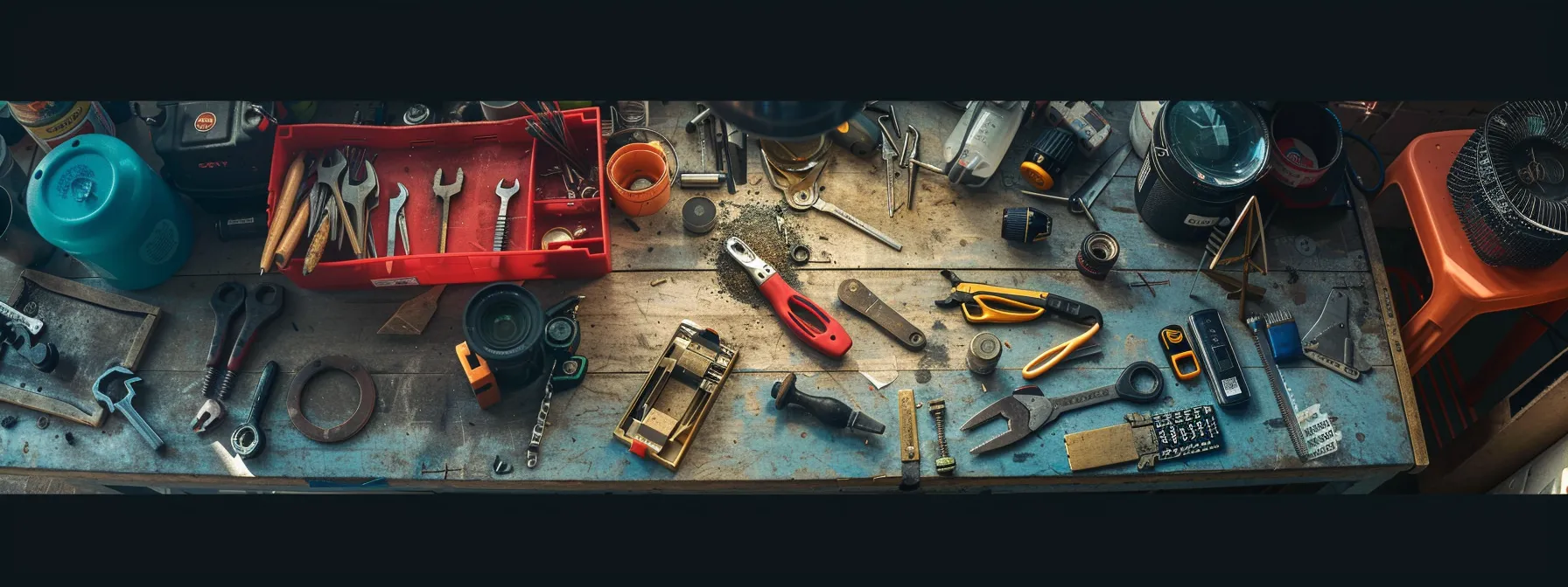 a locksmith repairing a car lock with various tools and materials scattered around.