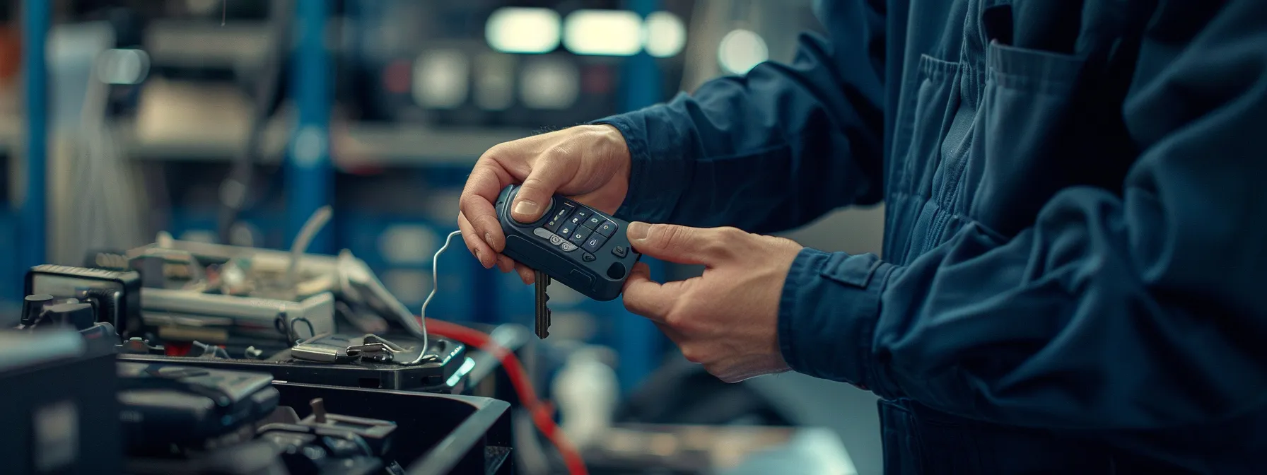 a technician replacing a faulty keyless remote with a new one.