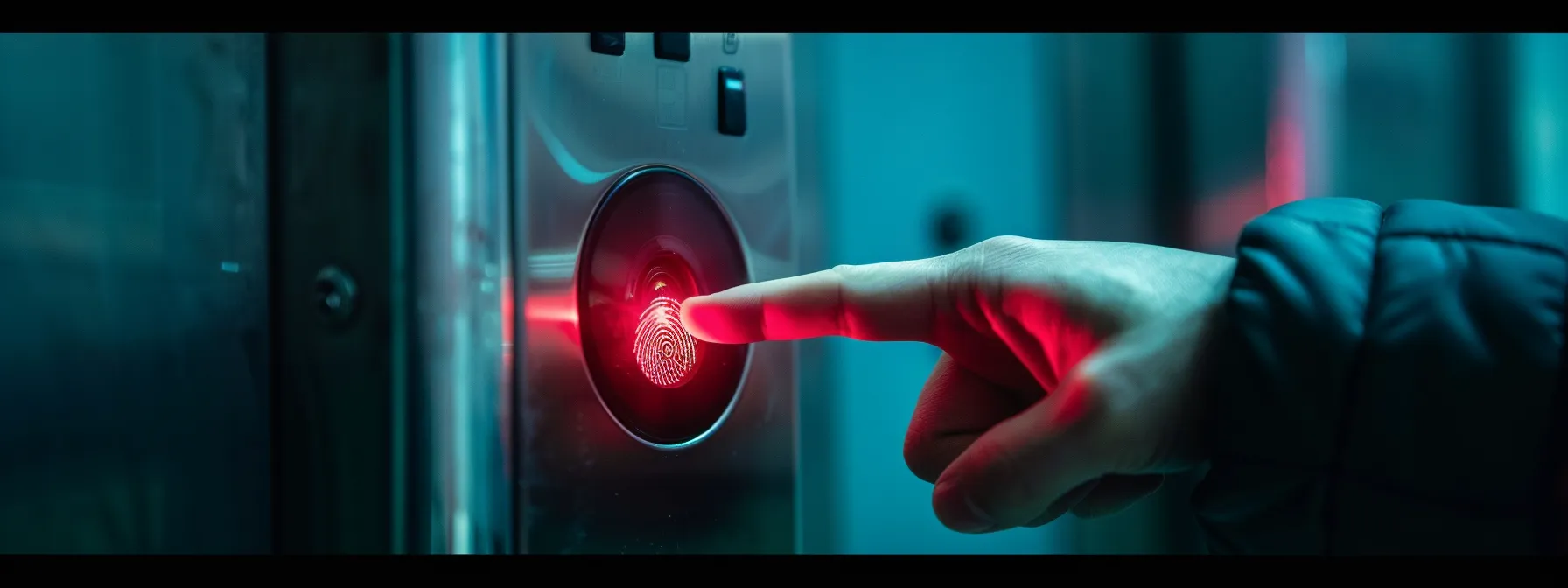 a person scanning their fingerprint on a keyless entry system to gain access to a building.