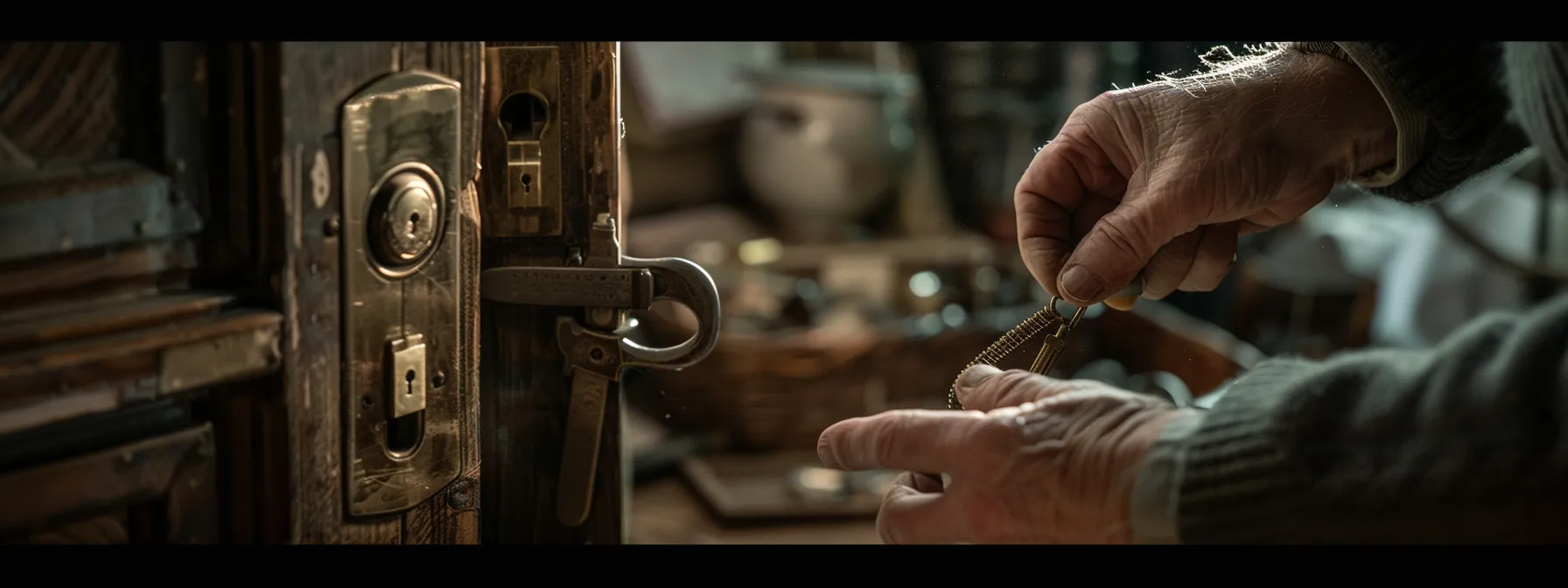 a locksmith showing different lock options to a homeowner for their residential property.