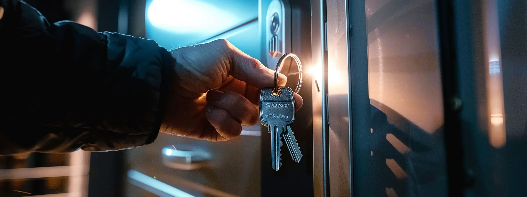 a locksmith installing a master key system on a commercial building door.