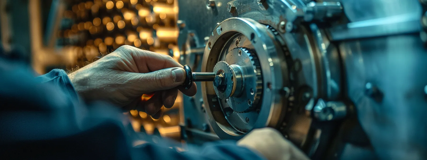 a locksmith using specialized tools to open a secure safe in a high-security environment.