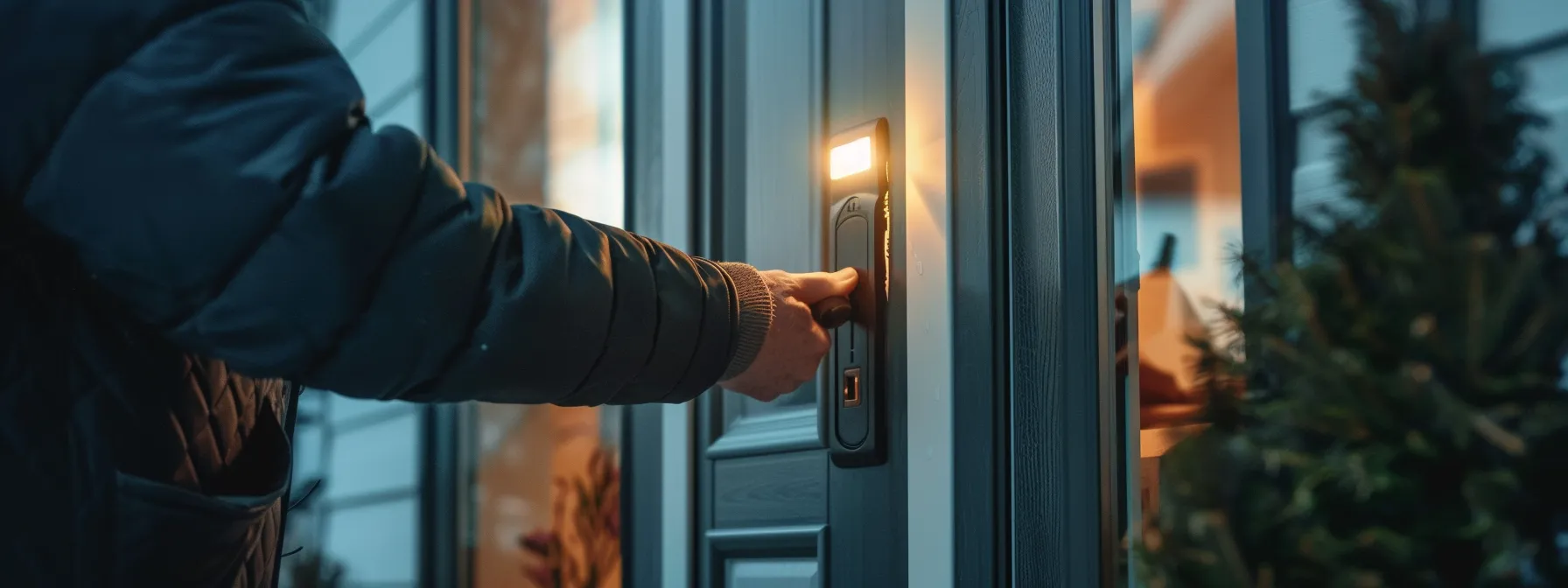 a residential locksmith installing a new secure locking system on a front door.