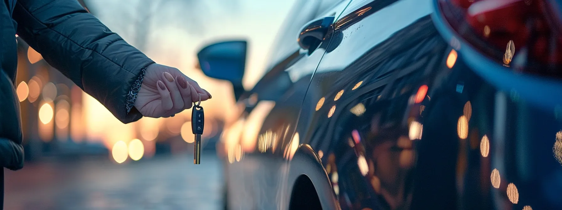 a person calmly unlocking their car with a cloned key, demonstrating convenience and peace of mind.