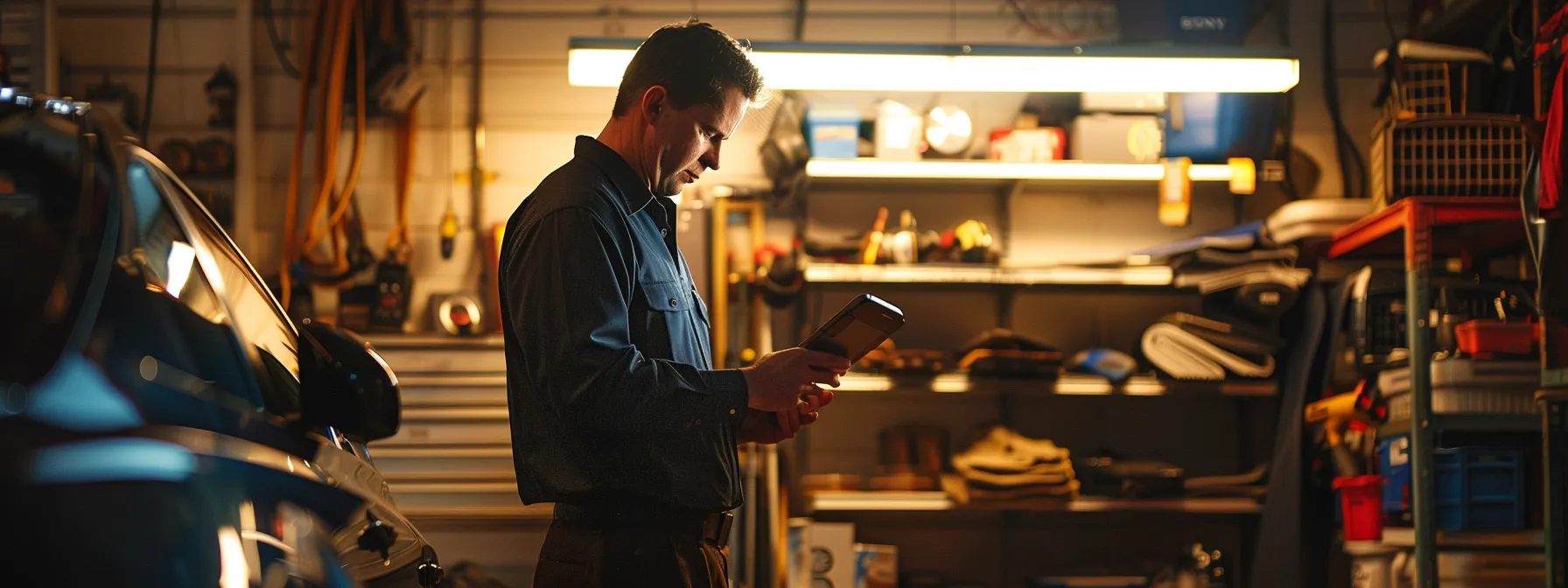 a locksmith conducting a professional on-site assessment during a service call.