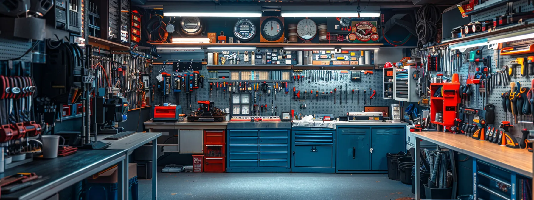 a locksmith shop with a wide selection of key cutting machines and tools on display.