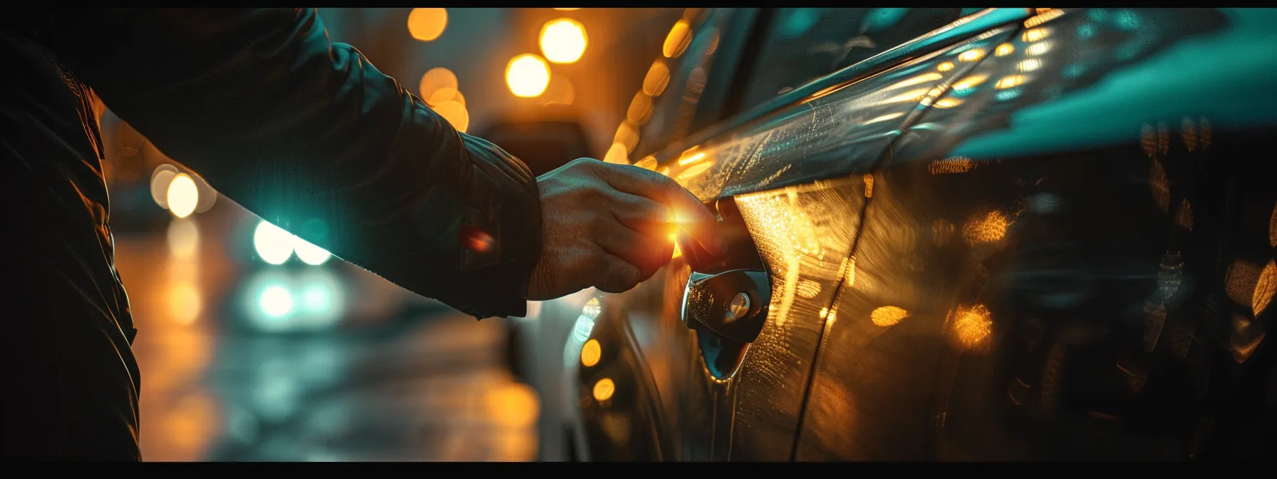 a locksmith is quickly unlocking a car door for a stranded person.