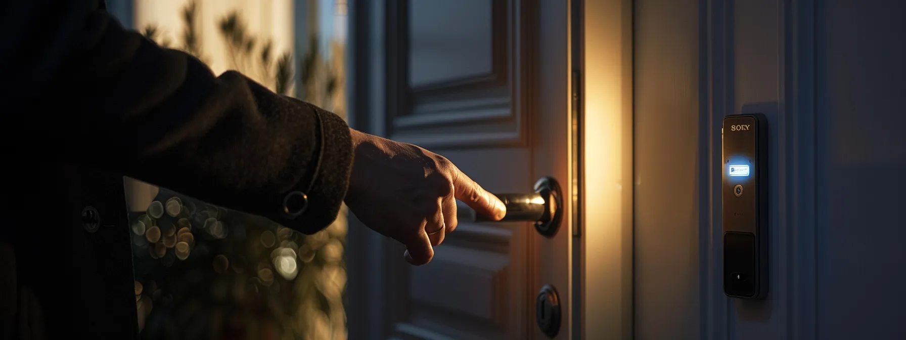 a person using a keyless entry system to unlock a door from a distance using a remote control.