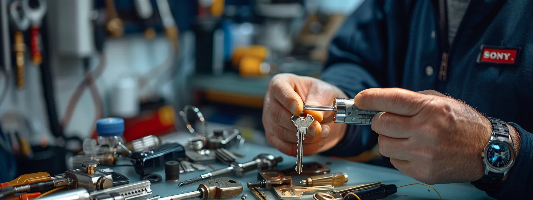 a locksmith quickly making a duplicate key to ensure quick access during an emergency situation.