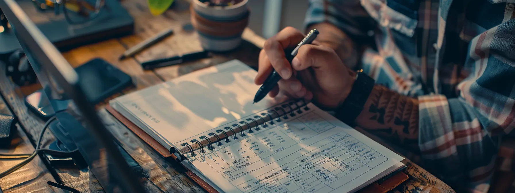 a person carefully organizing a list of trusted locksmiths and their contact information in a notebook.
