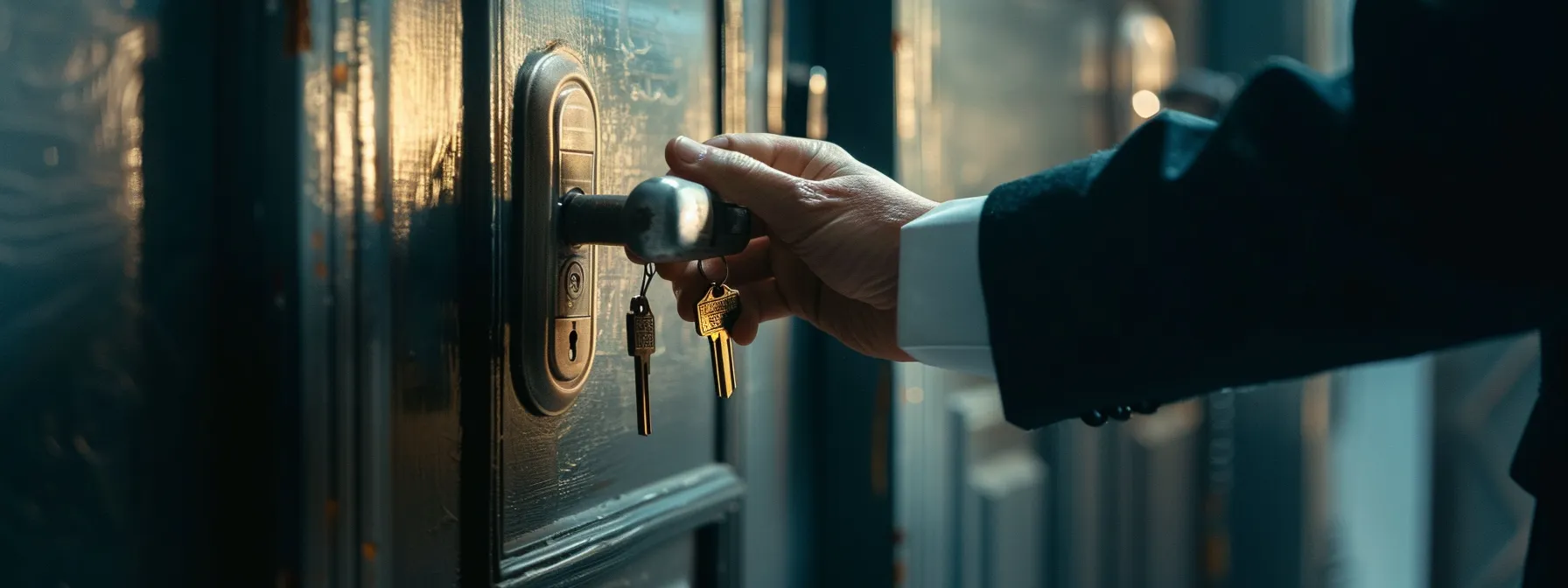 a locksmith installing a master key system in a commercial building.