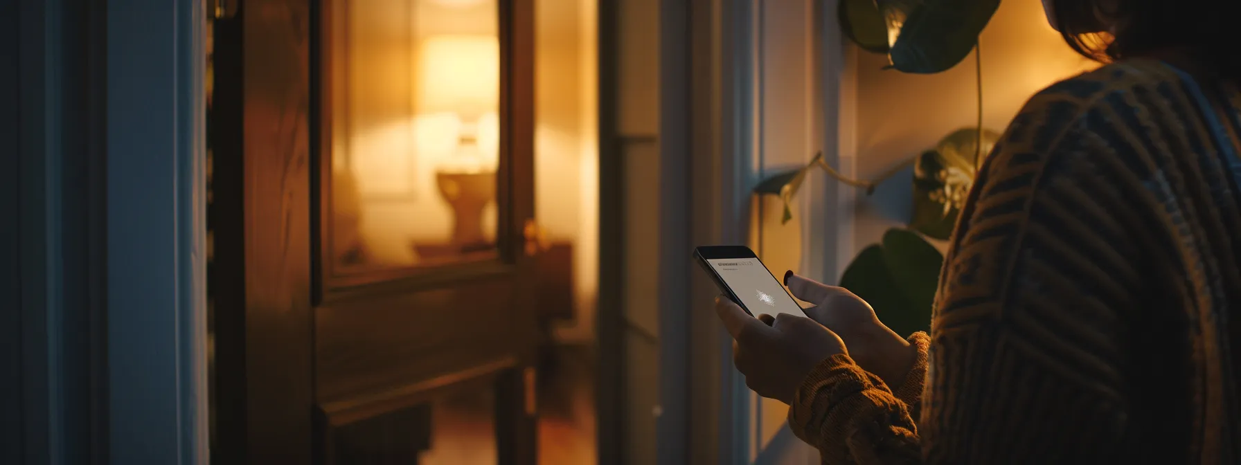 a person holding a smartphone and a smart lock, attempting to pair them together.