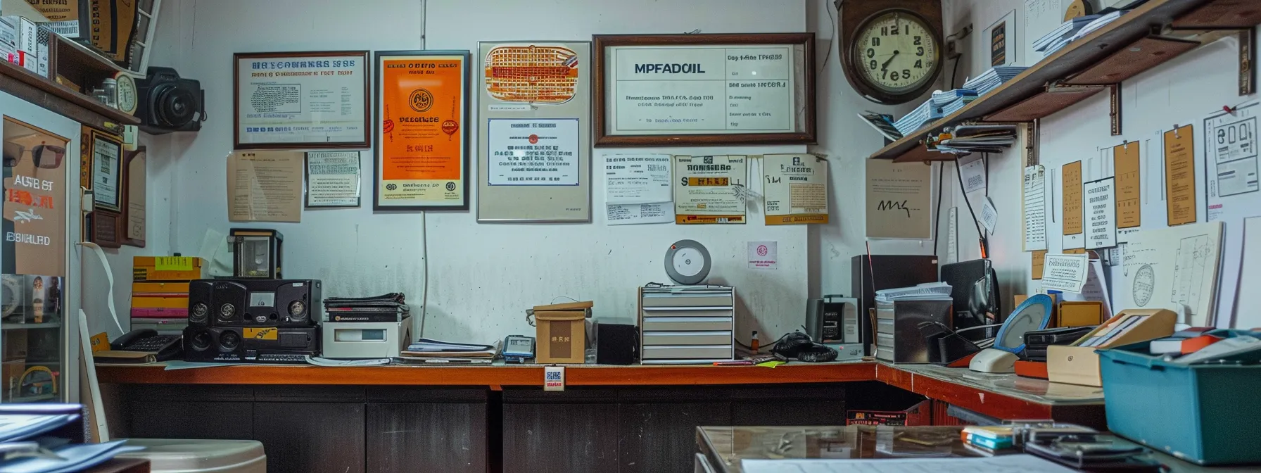 a locksmith showing their valid licensing and certifications on the wall of their office.