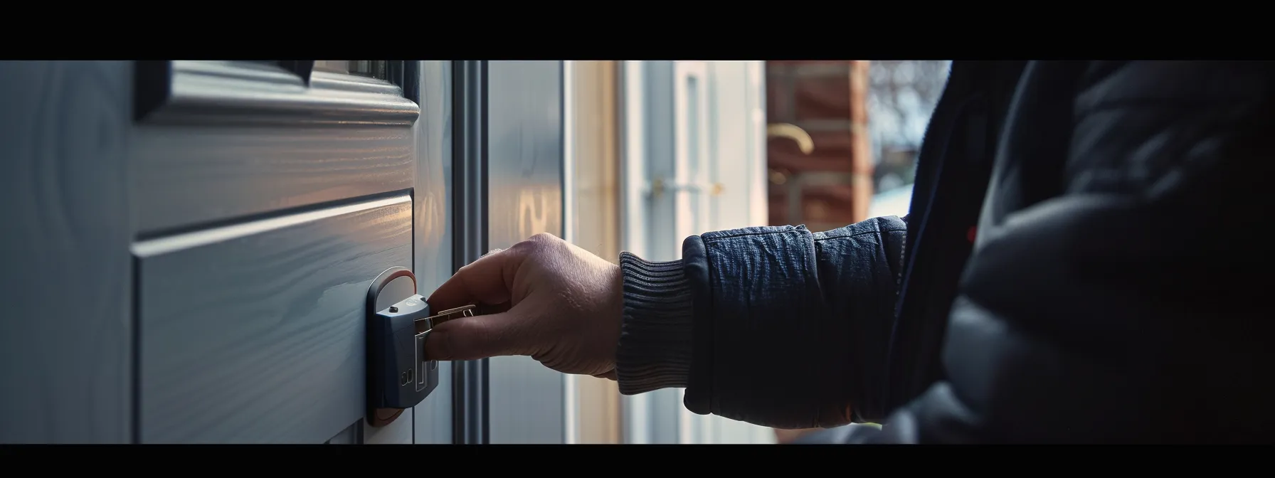 a person repairing a door lock to enhance security and functionality of their home.