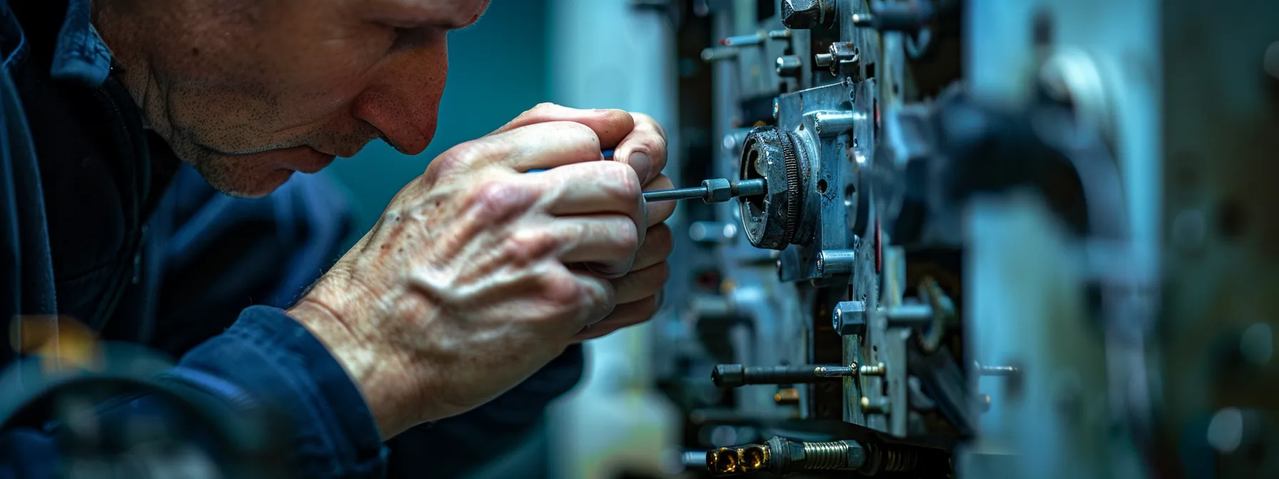 a locksmith professionally fixing a lock with precision.