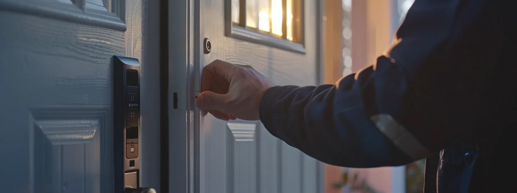 professional technician installing a smart lock on a front door.