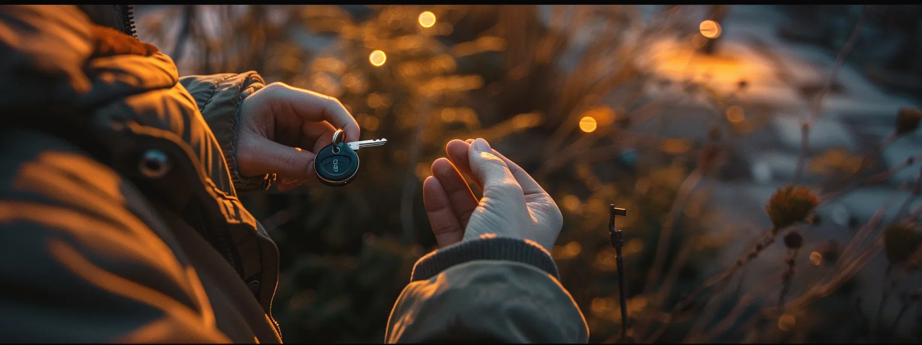 a person using a key finder device to keep track of their keys.