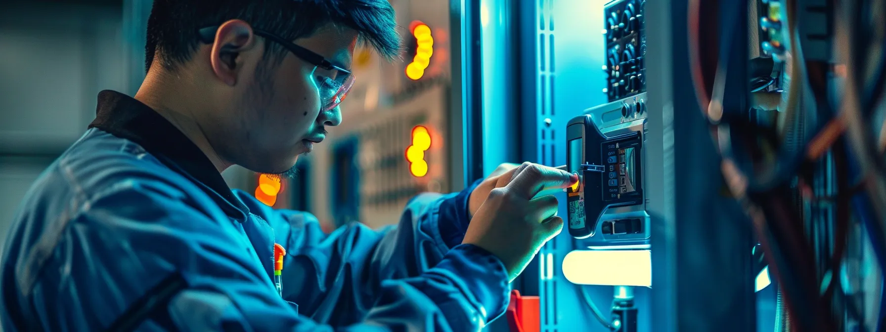 a technician reprogramming a keyless lock system with a new access code.