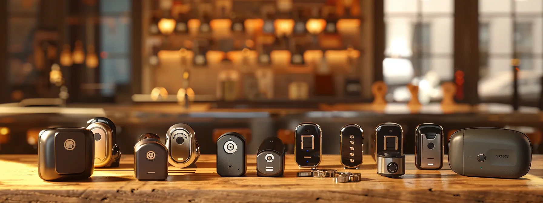 a diverse array of locks displayed on a wooden table, showcasing the robust deadbolt, sleek smart lock, modern electronic keypad, and traditional cylinder lock, each representing different security options for homeowners.