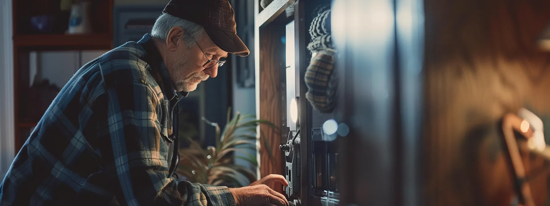 a homeowner carefully installing a new lock with expert precision while a professional locksmith stands by, showcasing the contrast between diy and professional options.