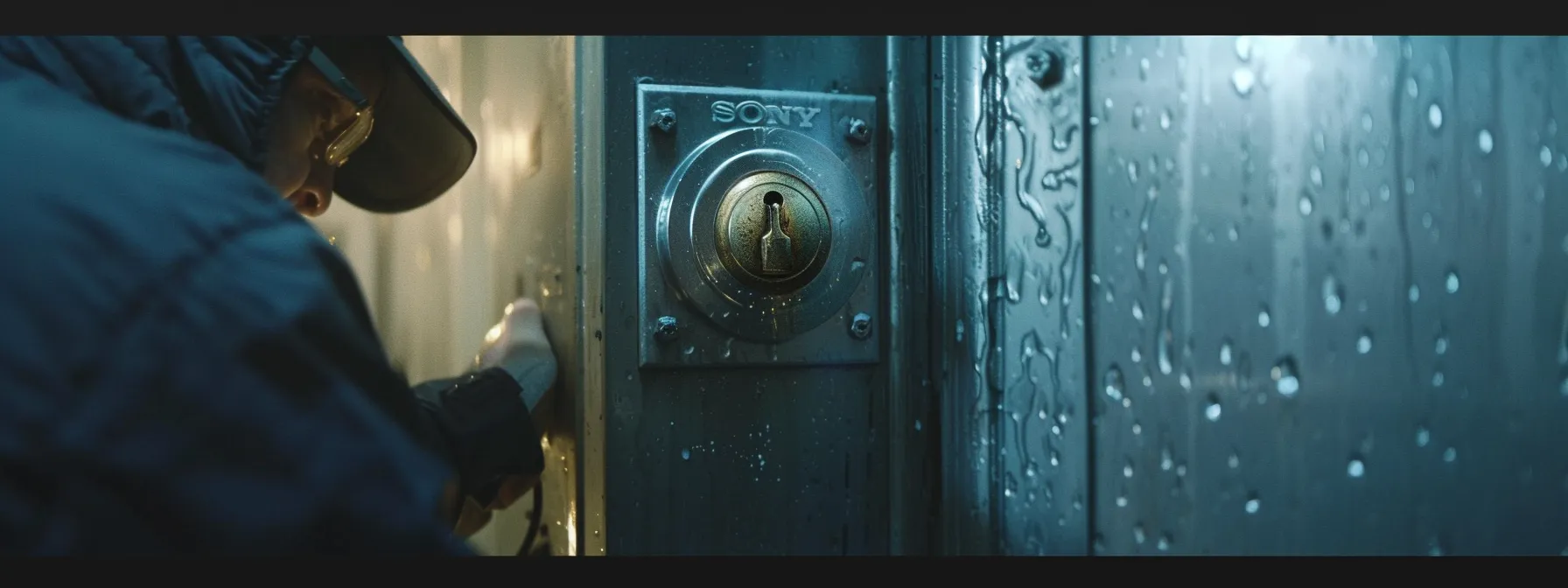 a locksmith carefully rekeying a commercial door lock, showcasing precision and expertise in enhancing business security.