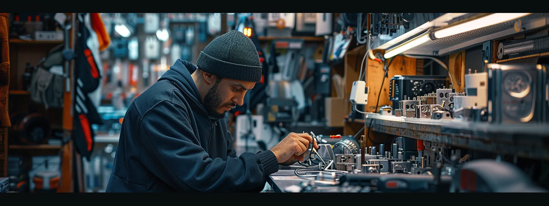 a locksmith carefully selecting a high-security lock among a variety of options, highlighting the different materials and features available in melbourne.